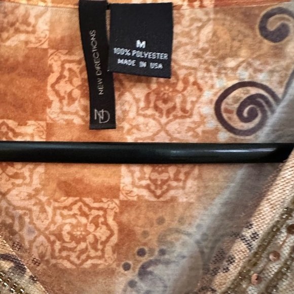 New Directions Orange Brown Graphic Embellished Blouse - Picture 3 of 7